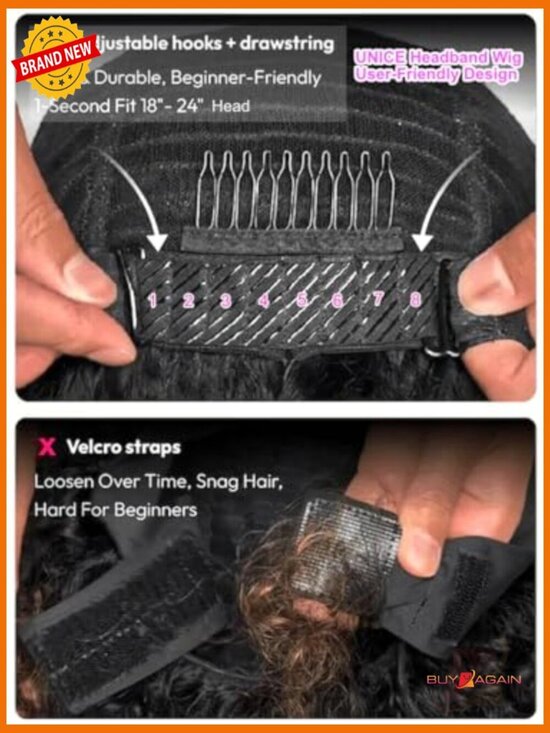 Water Wave Headband Wig Human Hair 150% Density Drawstring No-Slip main image 7